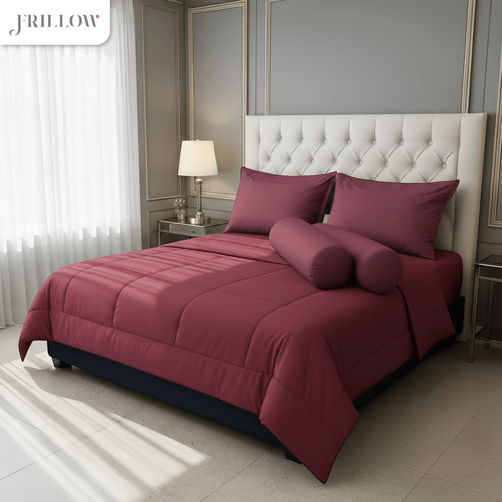 ชุดผ้าปูที่นอน 6ฟุต 6 ชิ้น FRILLOW ESSENTIAL 720TC สี  LOVE BURGUNDY