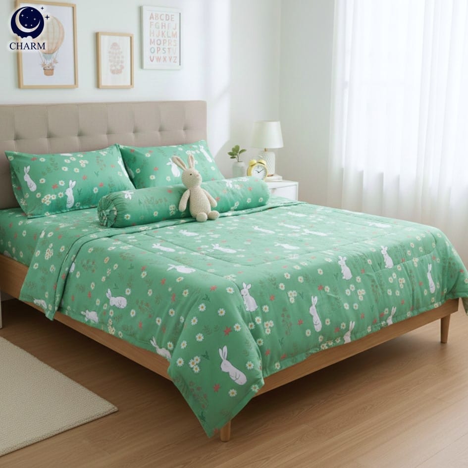 ชุดผ้าปูที่นอน 5 ฟุต 6 ชิ้น CHARM สี COZY RABBIT คอลเลคชั่น DREAMY