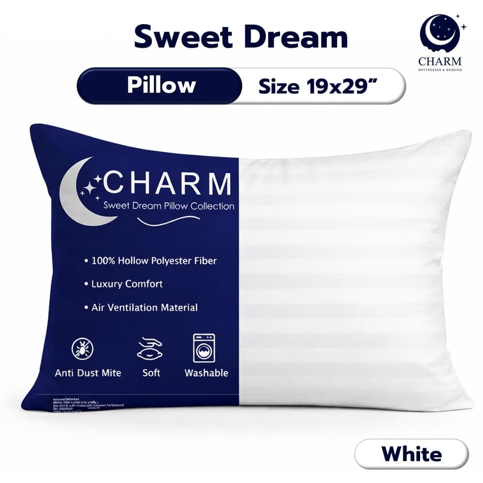 หมอนหนุน CHARM SWEET DREAM ซื้อ 1 แถม 1 ขนาด 19X29 นิ้ว 1000 กรัม สี WHITE