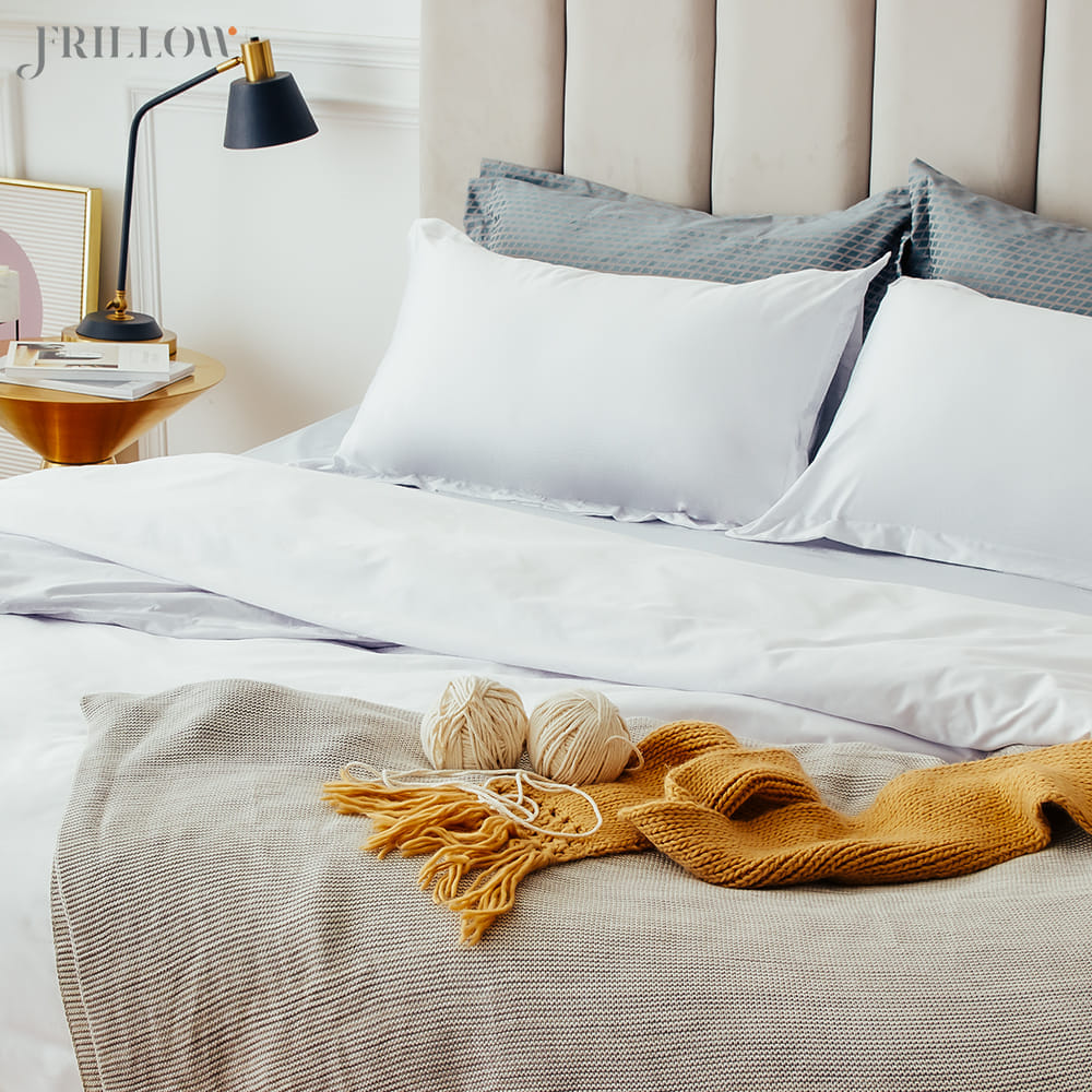 ชุดปลอกผ้านวม 70X90 นิ้ว FRILLOW 800TC COTTON SILK &ndash; สี WHITE คอลเลคชั่น PRESTIGE