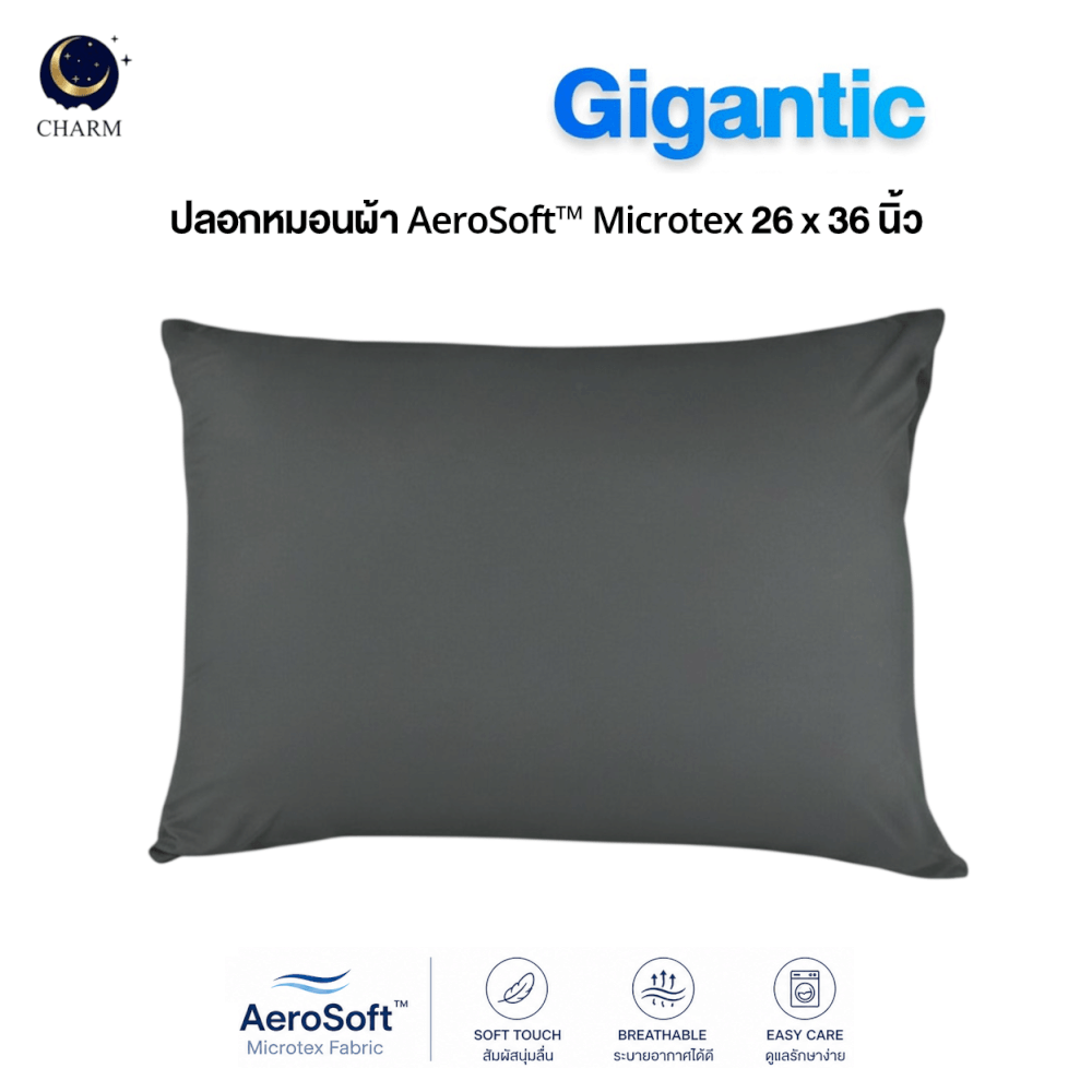 ปลอกหมอนหนุน CHARM AEROSOFT™ MICROTEX 26 X 36 นิ้ว สีเทาเข้ม_1