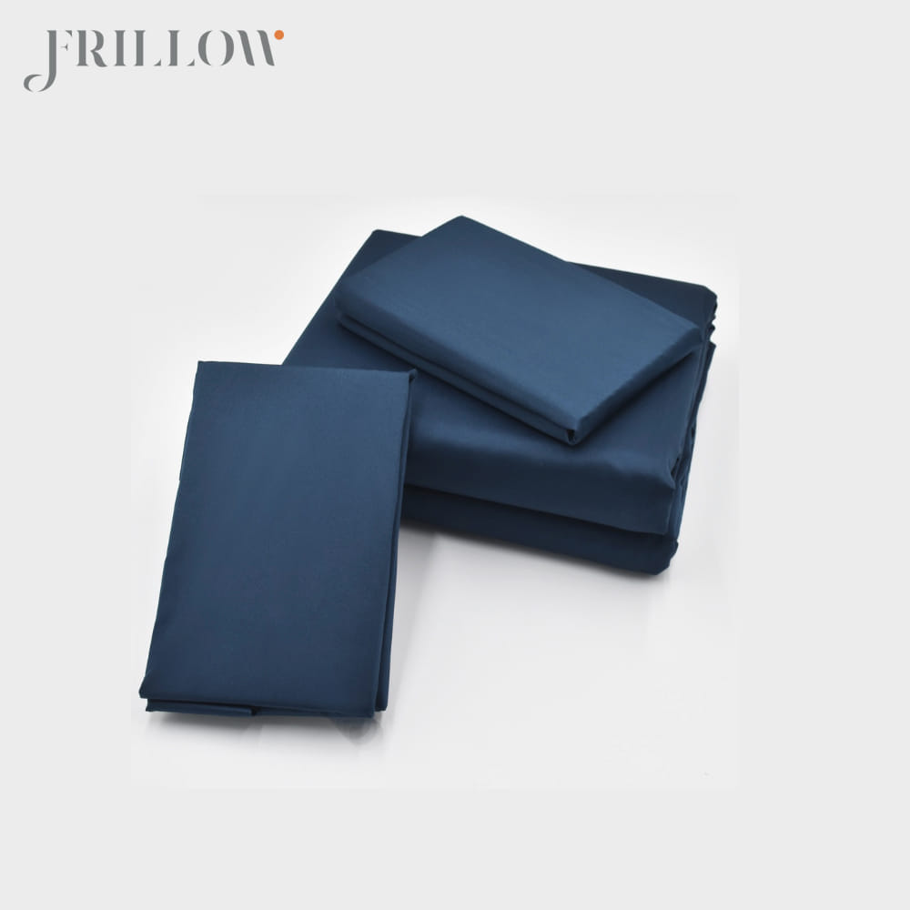 ชุดผ้าปูที่นอน 6ฟุต 3ชิ้น FRILLOW 800TC COTTON SILK  สี NAVY BLUE คอลเลคชั่น PRESTIGE