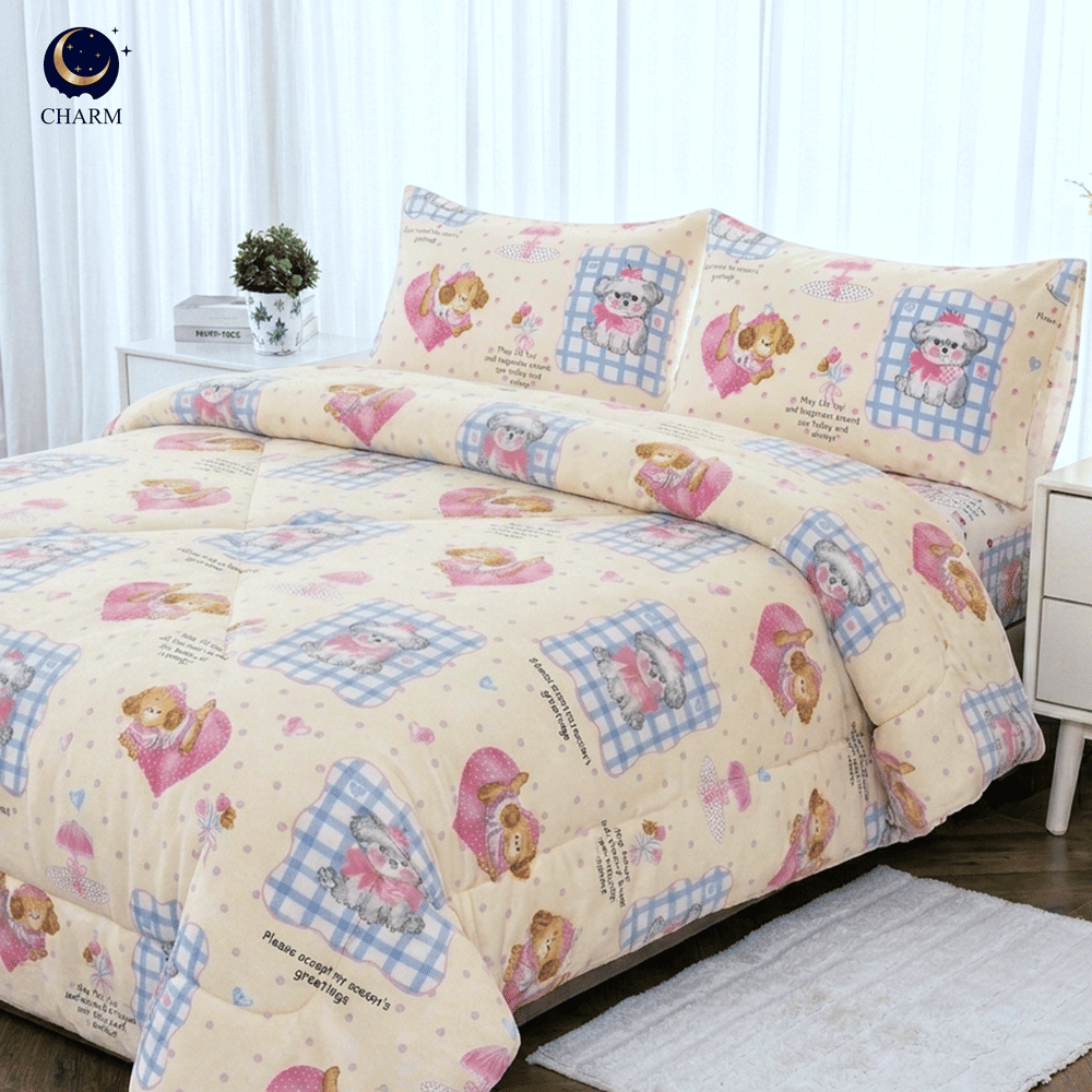 ผ้าห่มนวม CHARM คอลเลคชั่น DREAMY 6 FT SIZE 190×228 ซม. ลาย PUPPY LOVE_3