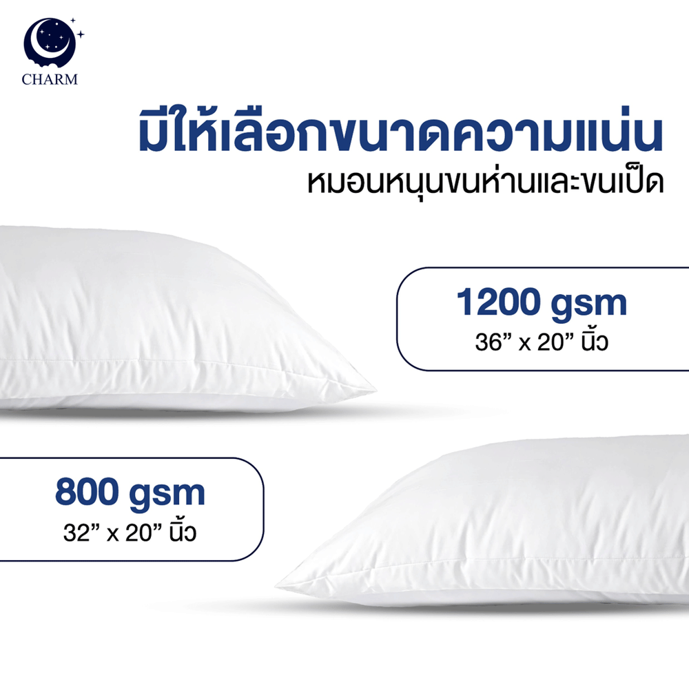 CHARM หมอนหนุน รุ่น AEROPLUSH ขนาด 20X32 นิ้ว ไมโครเจล DOWN ALTERNATIVE 800 กรัม นุ่มแน่น ระดับโรงแรม
