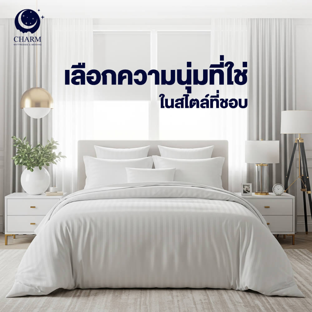 ชุดเครื่องนอน 6 ฟุต 6 ชิ้น CHARM ผ้าซาตินลายริ้ว สีกรม_9