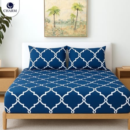 ชุดผ้าปูที่นอน 6ฟุต 5 ชิ้น CHARM รุ่น คลาสสิค NAVY MIRAGE ไม่รวมผ้านวม สี คลาสสิค MIRAGE_0