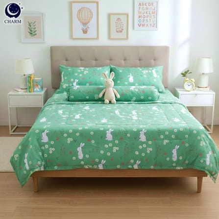 ชุดผ้าปูที่นอน 5 ฟุต 6 ชิ้น CHARM สี COZY RABBIT คอลเลคชั่น DREAMY_0