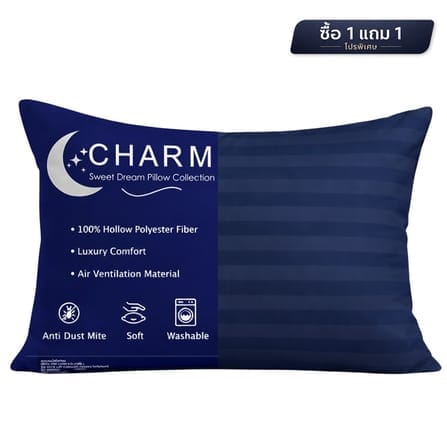 หมอนหนุน CHARM SWEET DREAM ซื้อ 1 แถม 1 ขนาด 19X29 นิ้ว 1000 กรัม สี STEEL BLUE