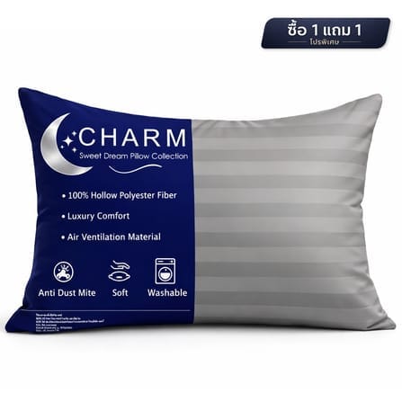 หมอนหนุน CHARM SWEET DREAM ซื้อ 1 แถม 1 ขนาด 19X29 นิ้ว 1000 กรัม สี GREY