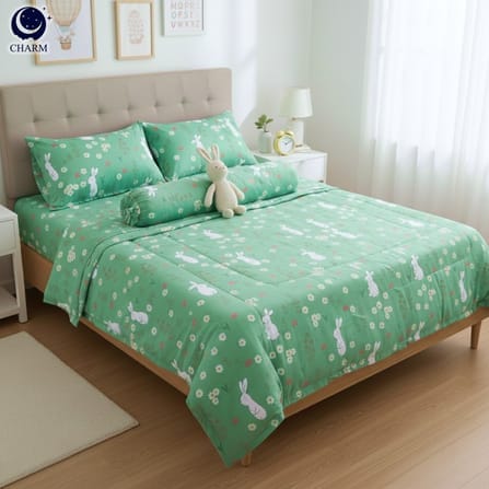 ชุดผ้าปูที่นอน 3.5 ฟุต 4 ชิ้น CHARM สี COZY RABBIT คอลเลคชั่น DREAMY_1