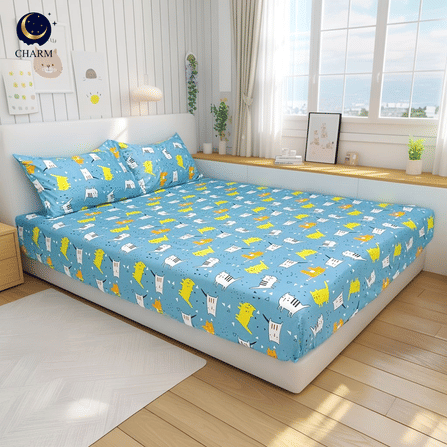 ชุดผ้าปูที่นอน 5 ฟุต 3 ชิ้น CHARM คอลเลคชั่น DREAMY ลาย CAT JOY ไม่รวมผ้านวม_1