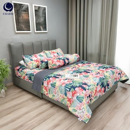 ชุดผ้าปูที่นอน 5 ฟุต 6 ชิ้น CHARM สี FLORAL TWO TONE คอลเลคชั่น CLASSIC_2