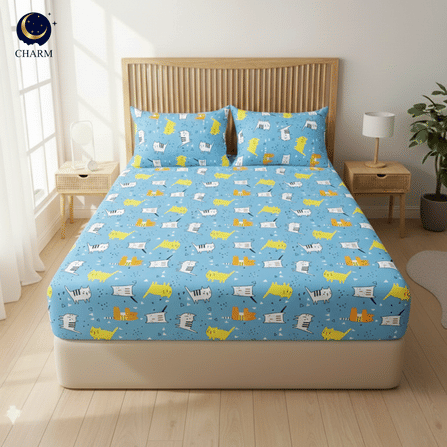ชุดผ้าปูที่นอน 6 ฟุต 3 ชิ้น ไม่รวมผ้านวม CHARM คอลเลคชั่น DREAMY ลาย CAT JOY_2