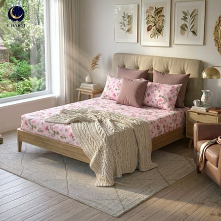 ชุดผ้าปูที่นอน 5 ฟุต 6 ชิ้น CHARM รุ่น CLASSIC ลาย ROSE GARDEN_3