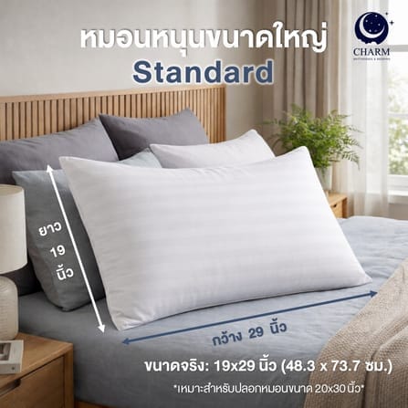 หมอนหนุน CHARM SWEET DREAM แพ็คคู่ (2 ใบ) นุ่มเด้ง สไตล์โรงแรม ขนาด 19X29 นิ้ว 1,000 กรัม_5