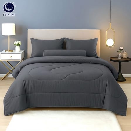 ชุดผ้าปูที่นอน 5 ฟุต 6 ชิ้น CHARM สี DARK GREY คอลเลคชั่น CLASSIC_7