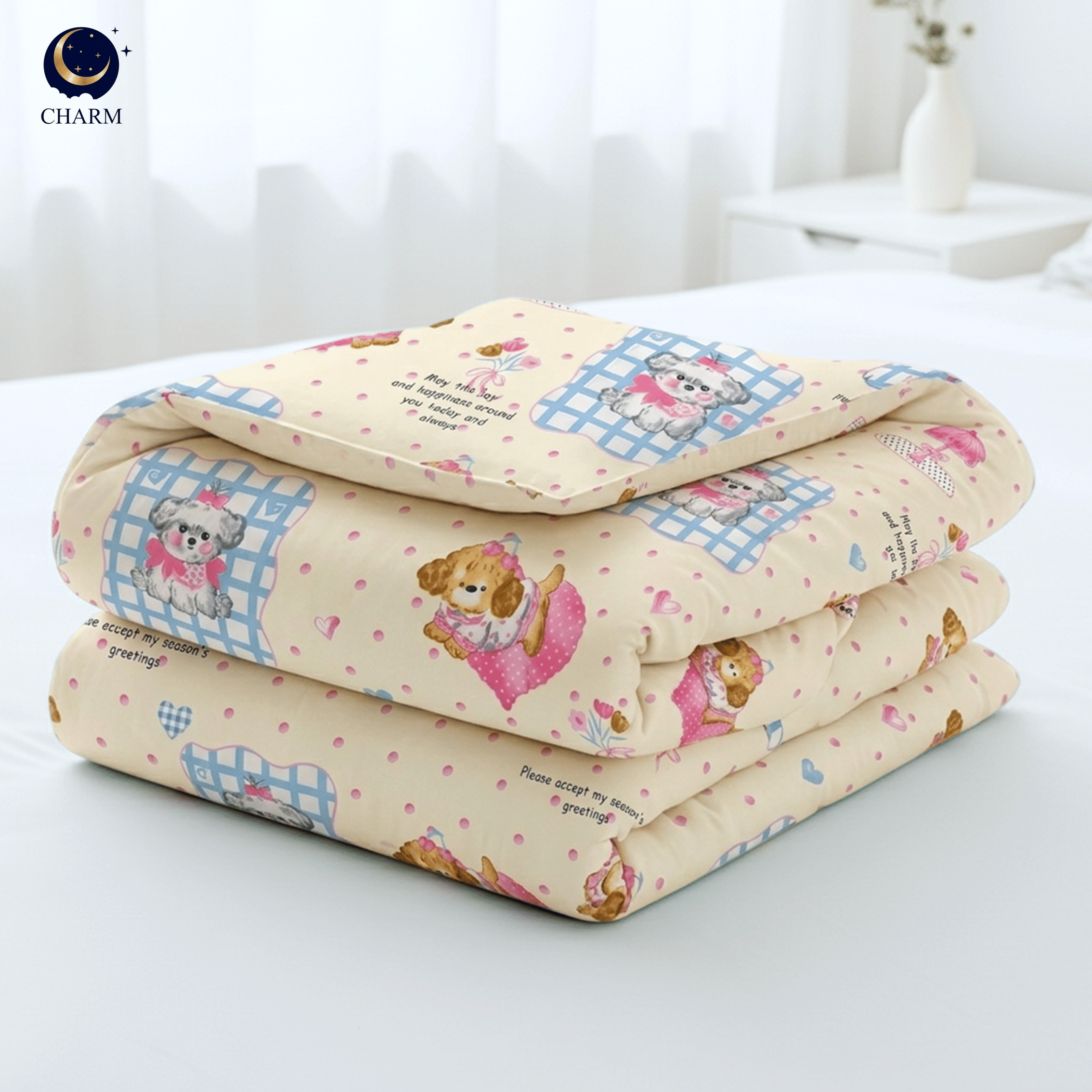 ผ้าห่มนวม CHARM คอลเลคชั่น DREAMY 6 FT SIZE 190×228 ซม. ลาย PUPPY LOVE_1