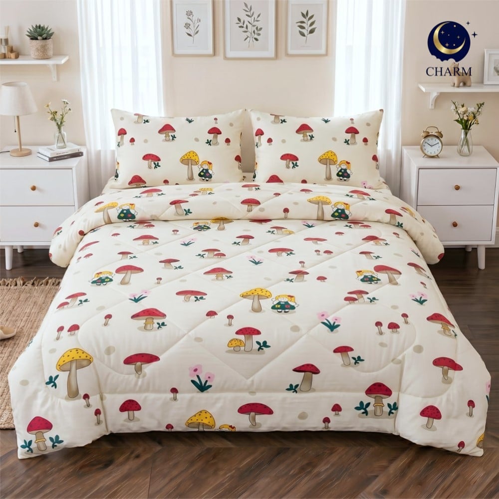 ชุดผ้าปูที่นอน 3.5 ฟุต 3 ชิ้น CHARM DREAMY ลาย RED MUSHY_1