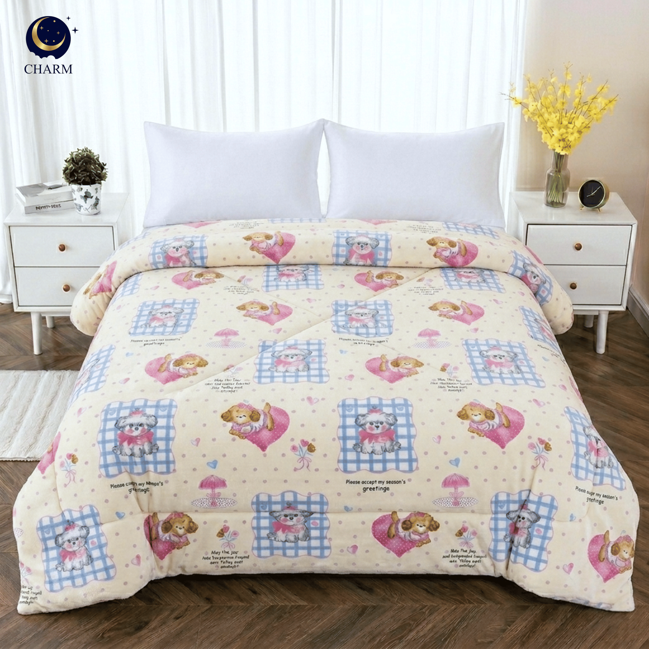 ผ้าห่มนวม CHARM คอลเลคชั่น DREAMY 6 FT SIZE 190×228 ซม. ลาย PUPPY LOVE_2