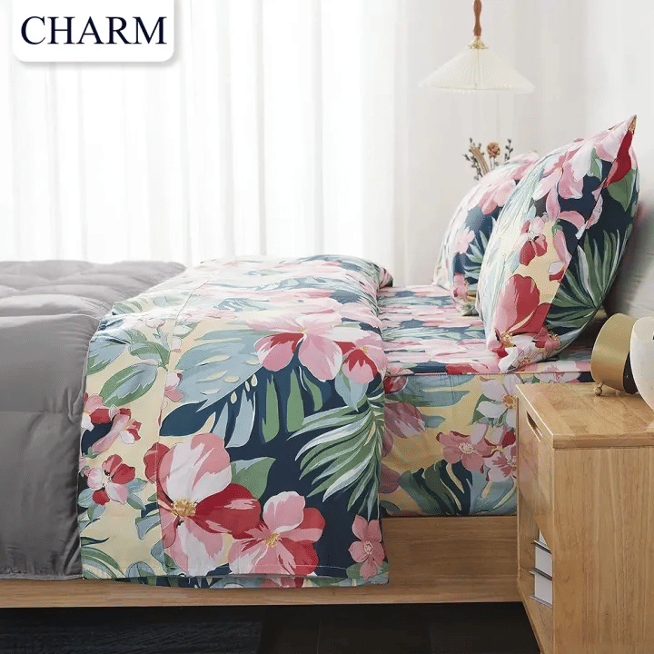 ชุดผ้าปูที่นอน 6 ฟุต 11 ชิ้น CHARM TWO-TONE สีเทา + ชุดผ้าปูที่นอนลายดอกไม้ FLORAL (2 ชุด)_7