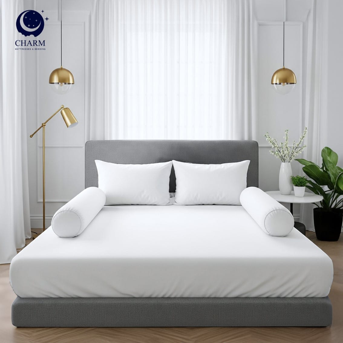 ชุดผ้าปูที่นอน 6 ฟุต 5 ชิ้น CHARM รุ่น HOTEL สีขาว_8