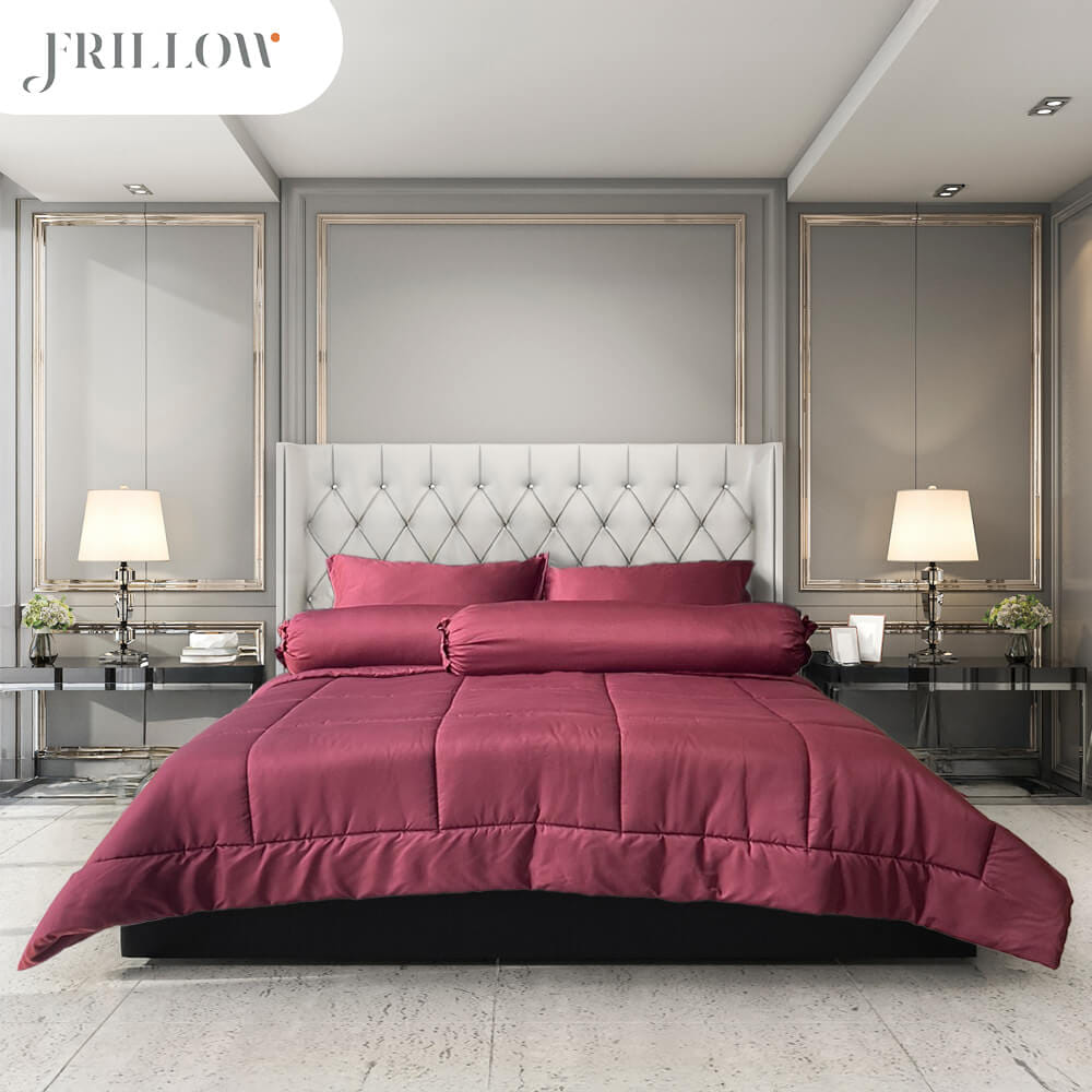 ชุดผ้าปูที่นอน 3.5ฟุต 4 ชิ้น FRILLOW ESSENTIAL 720TC สี  LOVE BURGUNDY_0