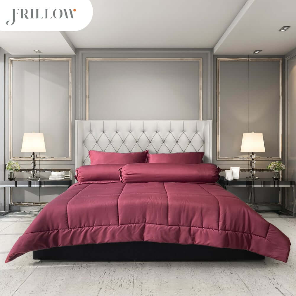 ชุดผ้าปูที่นอน 6ฟุต 6 ชิ้น FRILLOW ESSENTIAL 720TC สี  LOVE BURGUNDY_0