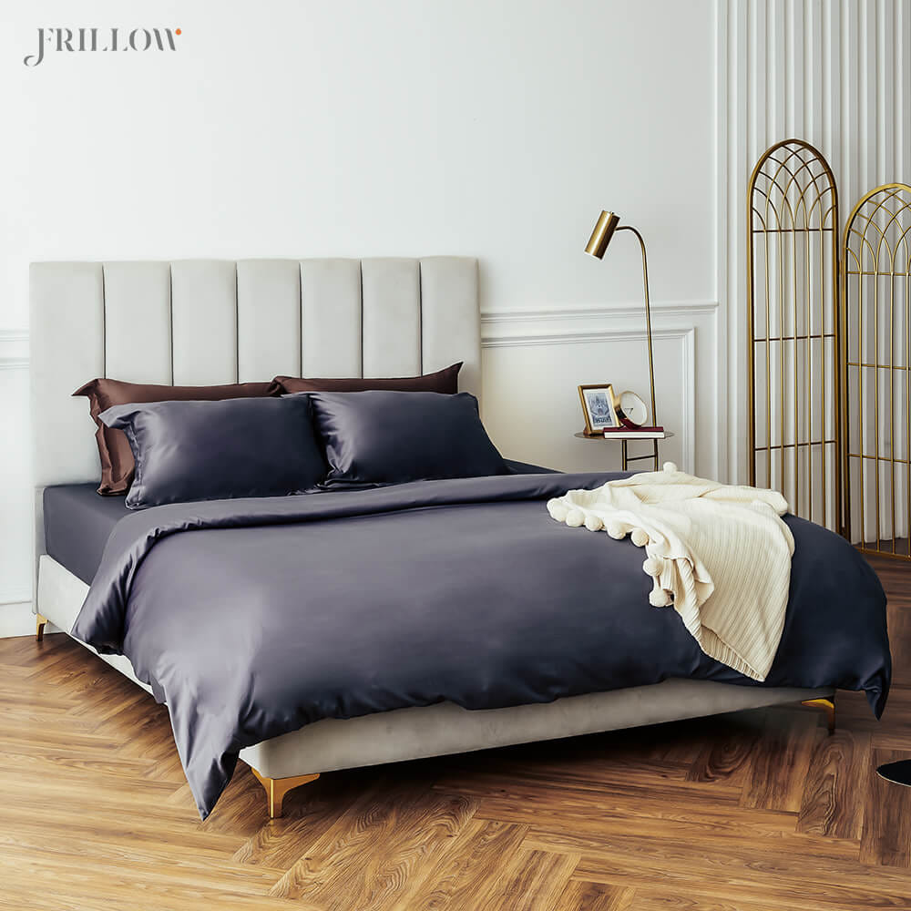 ชุดผ้าปูที่นอน 5ฟุต 3ชิ้น FRILLOW 800TC COTTON SILK  สี DARK GREY คอลเลคชั่น PRESTIGE_0