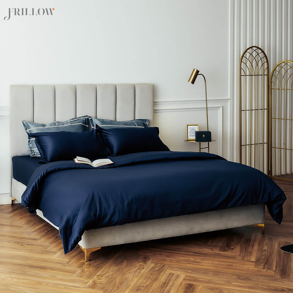 ชุดผ้าปูที่นอน 6ฟุต 3ชิ้น FRILLOW 800TC COTTON SILK  สี NAVY BLUE คอลเลคชั่น PRESTIGE_0