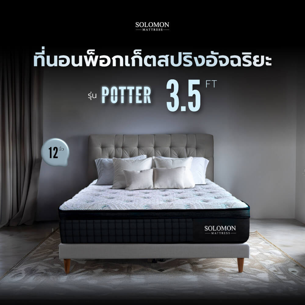 ที่นอนพ็อกเก็ตสปริง 3.5 ฟุต SOLOMON รุ่น POTTER หนา 12 นิ้ว จัดส่งแบบอัดสุญญากาศ_1