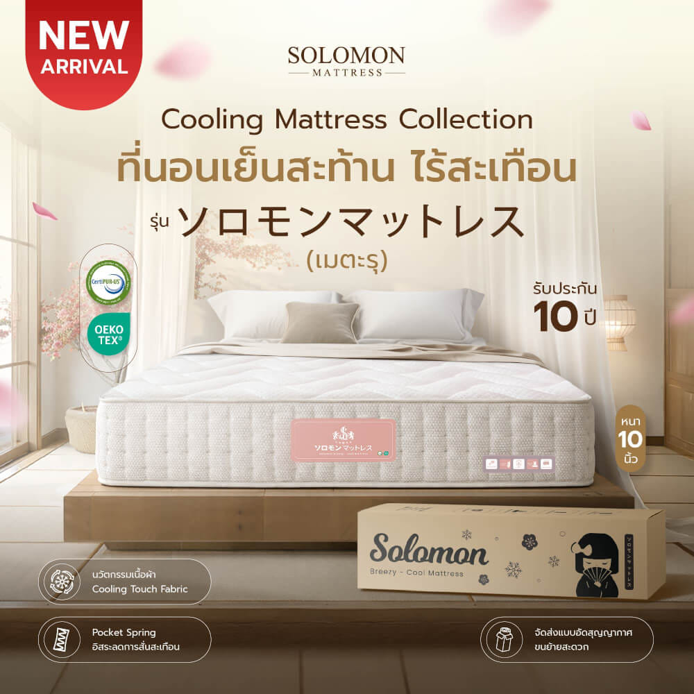 ที่นอนเย็น พ็อกเก็ตสปริง 3.5 ฟุต หนา 10 นิ้ว SOLOMON รุ่น เมตะรุ รับประกัน10ปี_1