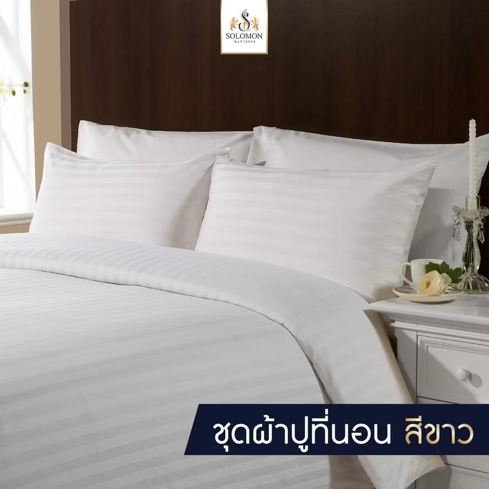 ชุดผ้าปูที่นอน 6 ฟุต เซท 5 ชิ้น SOLOMON สีขาว