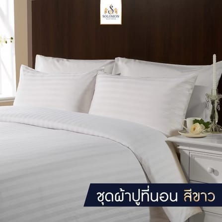 ชุดผ้าปูที่นอน 6 ฟุต เซท 5 ชิ้น SOLOMON สีขาว_2