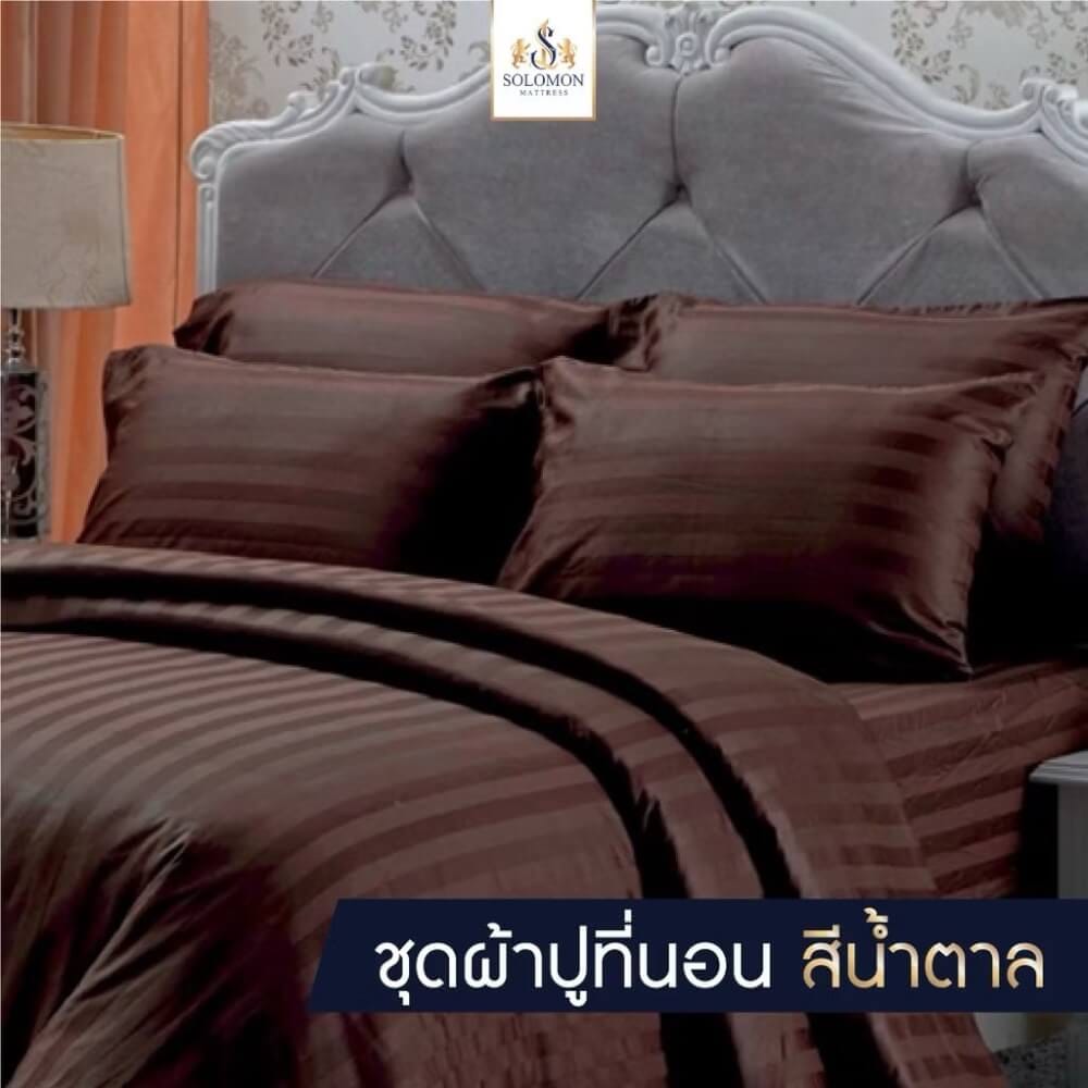 ชุดผ้าปูที่นอน 5 ฟุต เซท 5 ชิ้น SOLOMON สีน้ำตาล_1