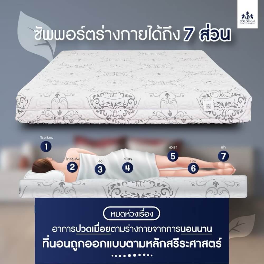 ที่นอนยางพารา 5 ฟุต SOLOMON รุ่น SEVEN ZONE หนา 6 นิ้ว แถมหมอนหนุน 2 ใบ หมอนข้าง 1 ใบ_2