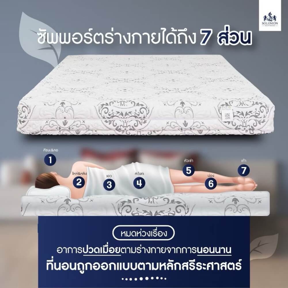 ที่นอนยางพารา 6 ฟุต SOLOMON รุ่น SEVEN ZONE หนา 6 นิ้ว แถมหมอนหนุน 2 ใบ หมอนข้าง 1 ใบ_2