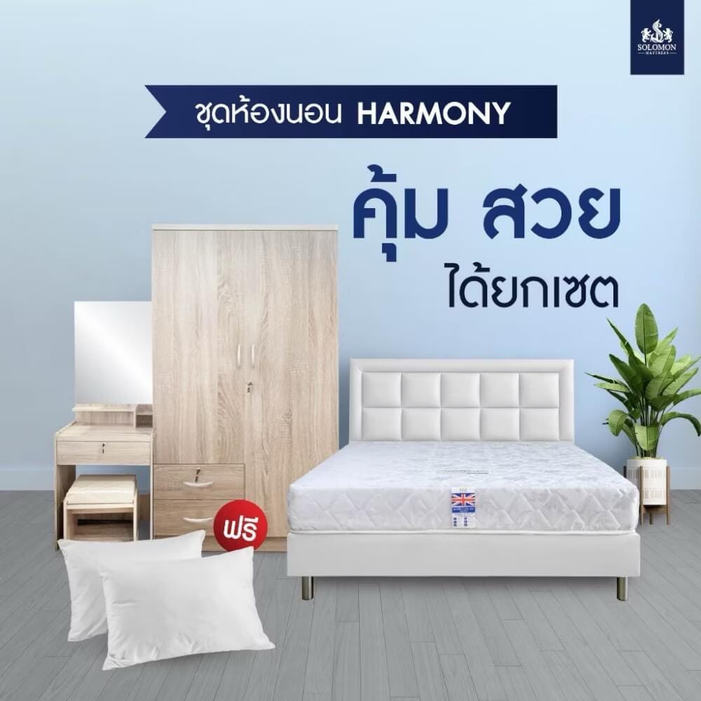 ชุดห้องนอน 5 ฟุต SOLOMON รุ่น HARMONY สีดำ รวมที่นอน_2