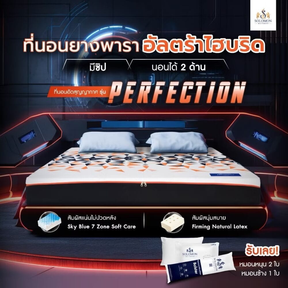 ที่นอนยางพารา 5 ฟุต SOLOMON รุ่น PERFECTION หนา 8 นิ้ว แถมหมอนหนุน 2 ใบ หมอนข้าง 1 ใบ_5