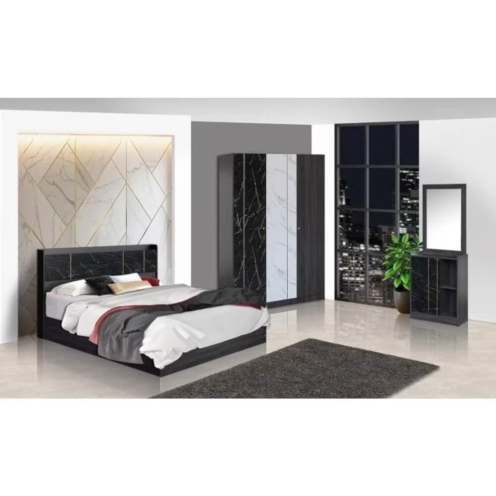 ชุดห้องนอน 6 ฟุต SOLOMON รุ่น MARBLE สีดำ ไม่รวมที่นอน_5