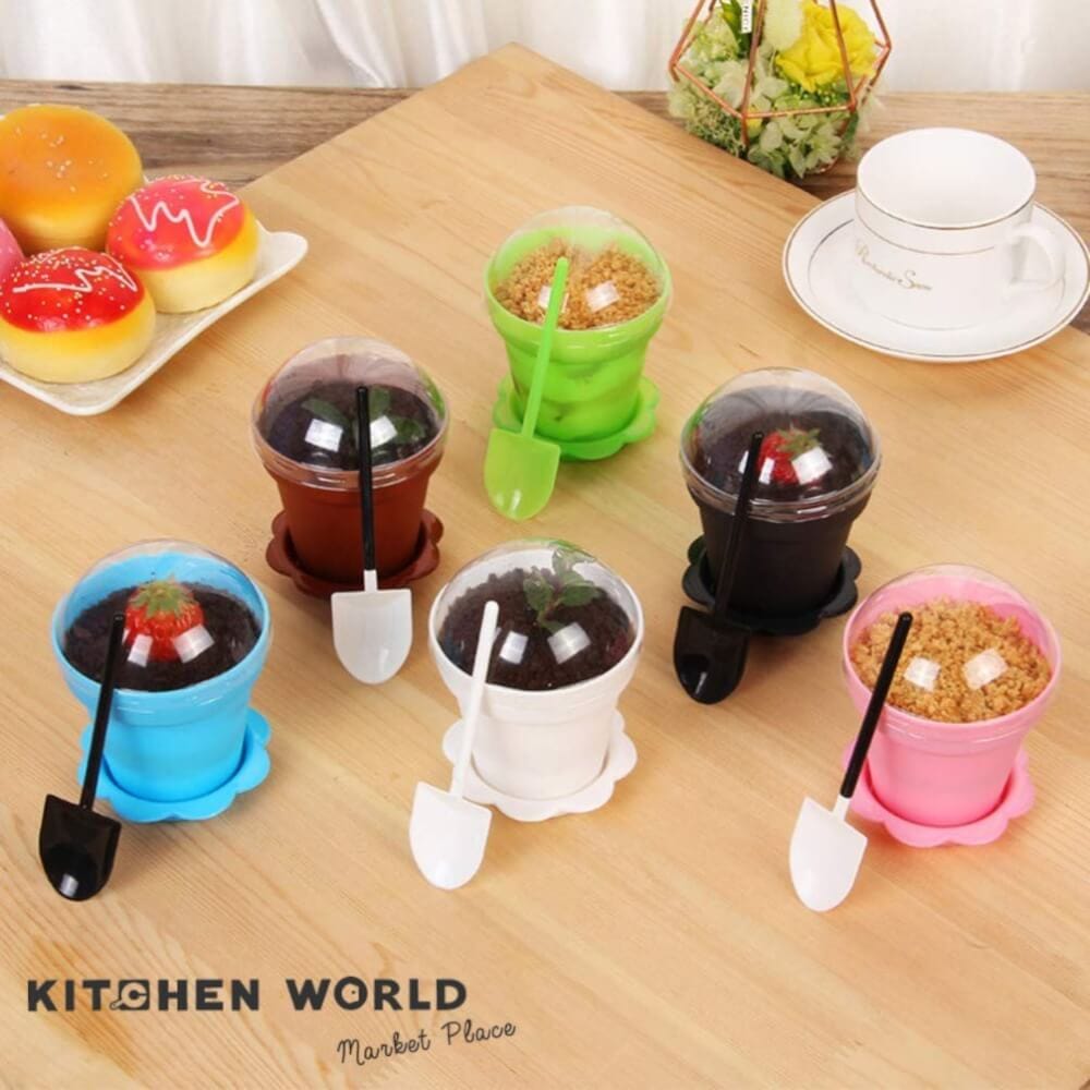 ชุดถ้วยขนมพร้อมฝาโดมและช้อน KCW PK1314-PI จำนวน 20 ชิ้น สีชมพู