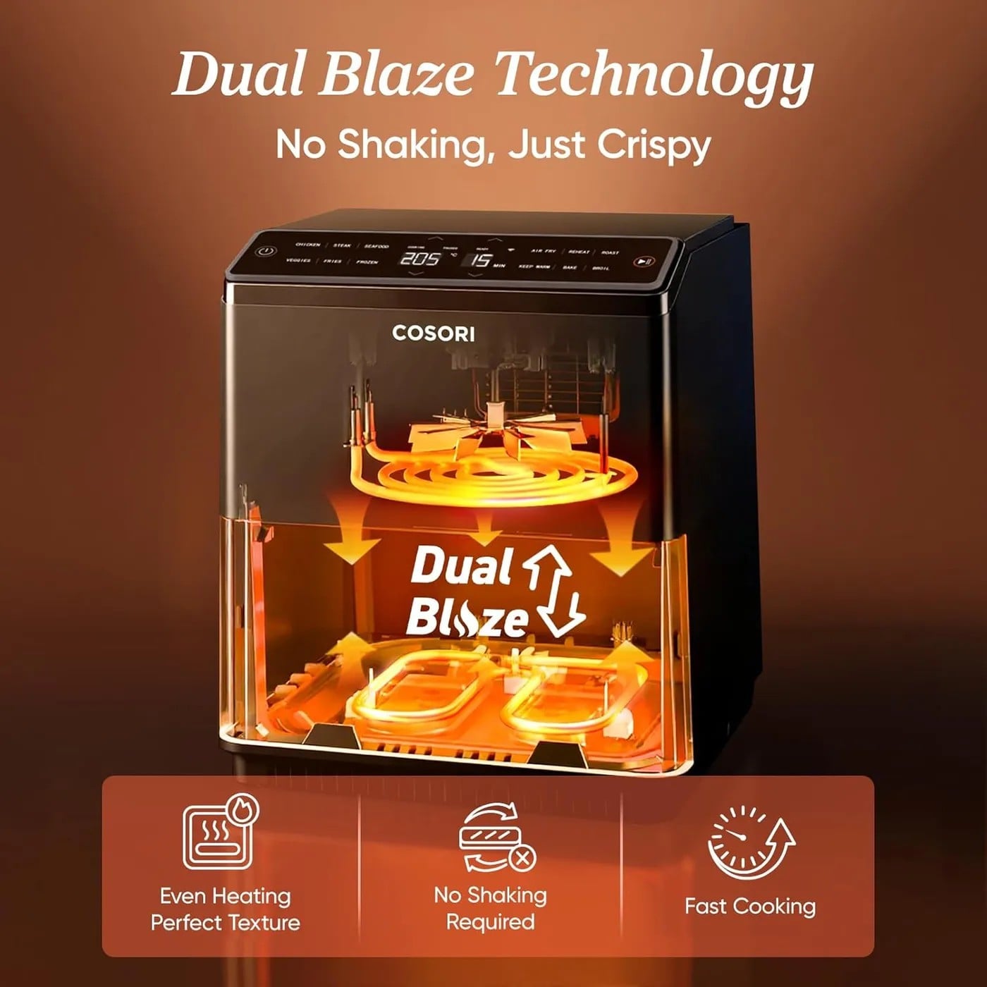 หม้อทอดไร้น้ำมัน อบลมร้อน COSORI DUAL BLAZE 360 THERMOIQ™ SMART AIR FRYER 6.4 ควอร์ต สีดำ_9