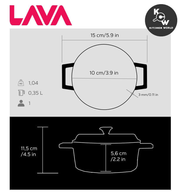 หม้อตุ๋นเหล็กหล่อขนาดเล็ก LAVA CW1685-BK ขนาด 10 ซม. สีดำ_3