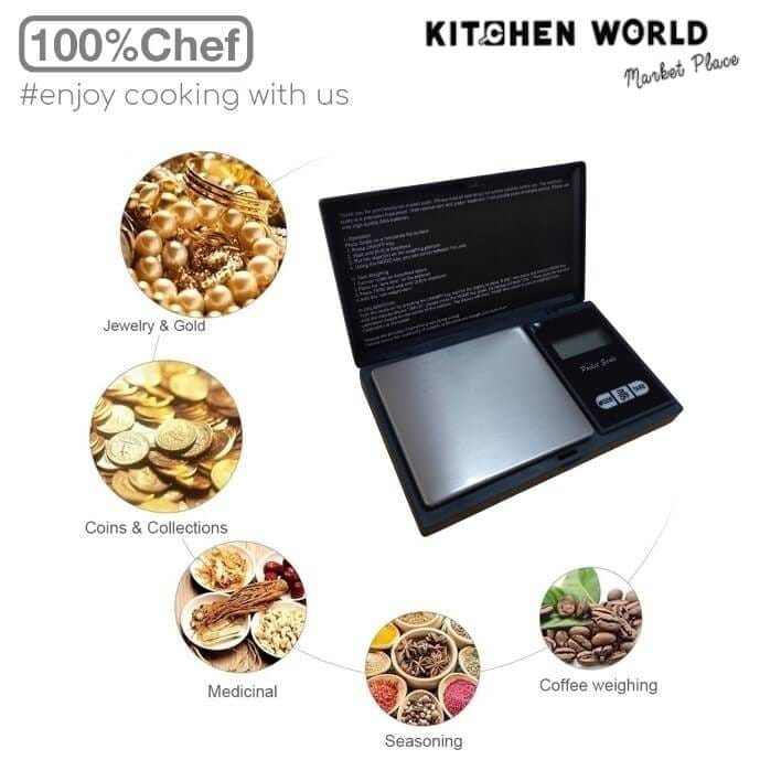 เครื่องชั่งวัตถุดิบขนาดพกพา 100% Chef 130/0001 เริ่มต้น 0.01 กรัม