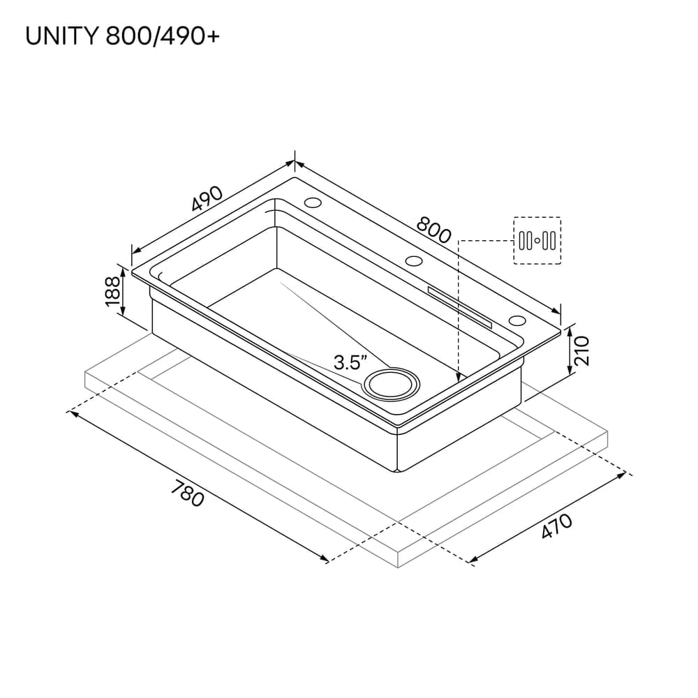 ซิงค์ล้างจานม่านน้ำตก 1 หลุม EVE UNITY 800/490+ ขนาด 80 ซม. สีเทาไทเทเนียม