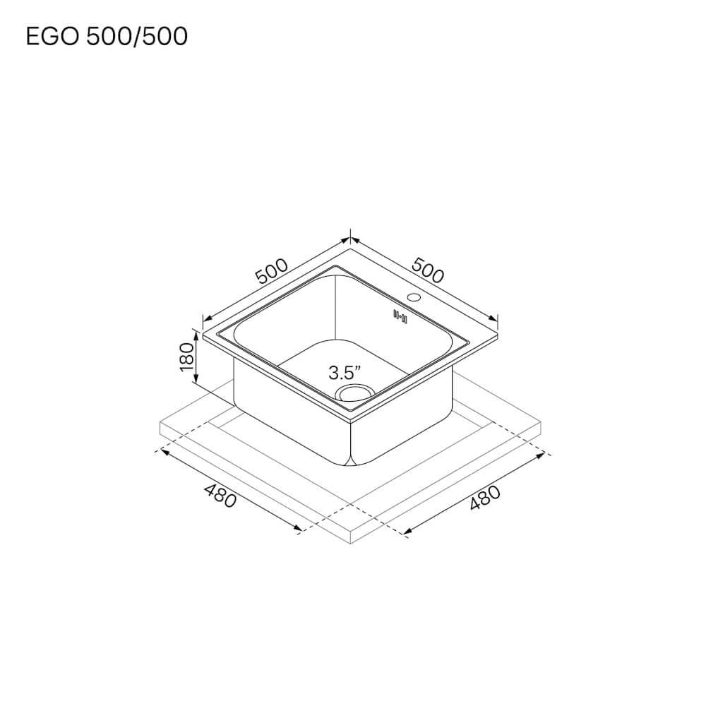 ซิงค์ล้างจานสแตนเลส 1 หลุม EVE EGO 500/500 ขนาด 50 ซม.