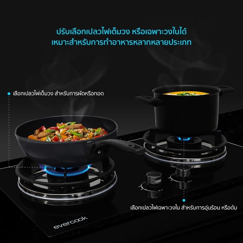 เตาแก๊สแบบฝัง 2 หัว EVE EVERCOOK SMART II 73 ซม. สีดำ