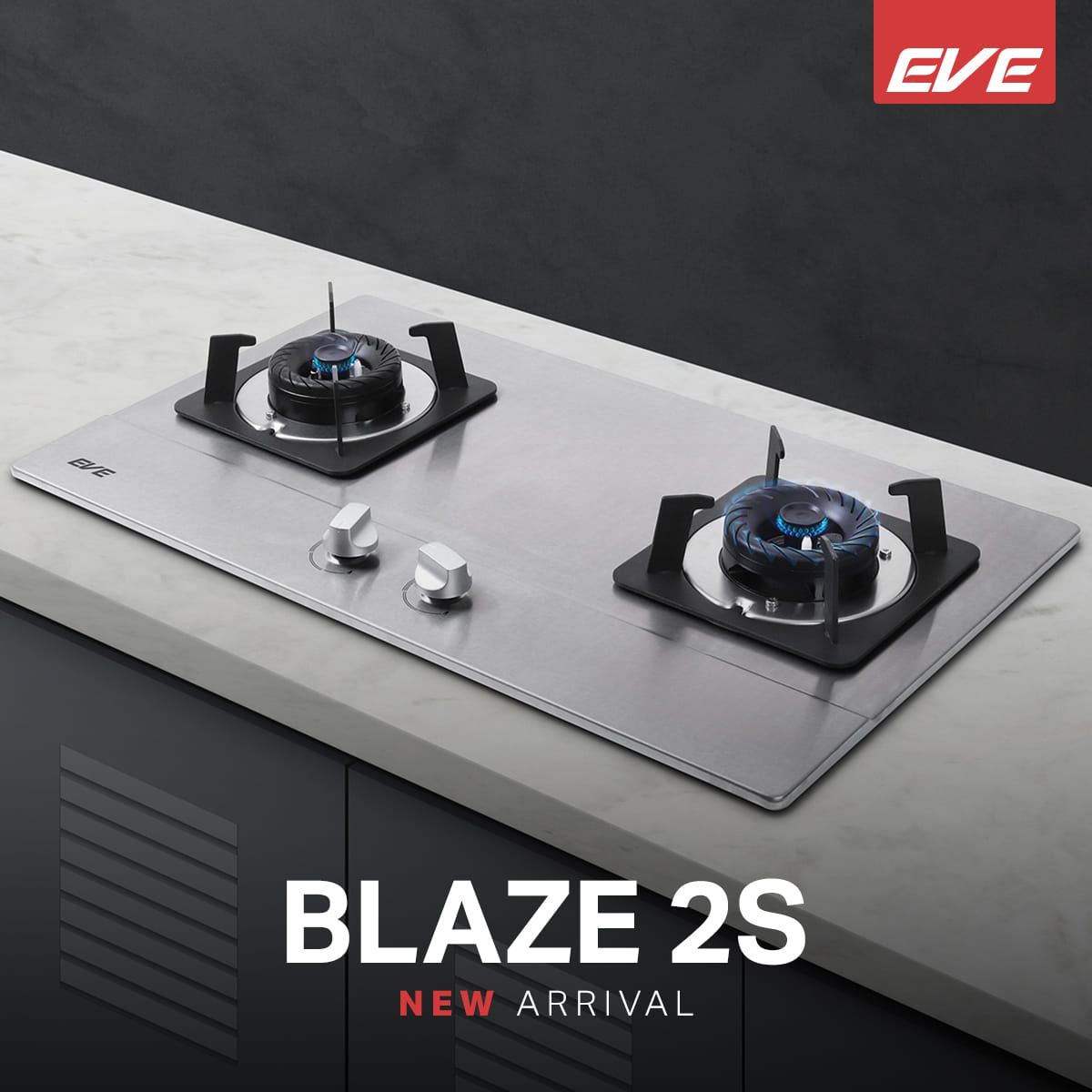 เตาแก๊สสแตนเลสแบบฝัง 2 หัว EVE BLAZE 2S ขนาด 72 ซม. สีเงิน