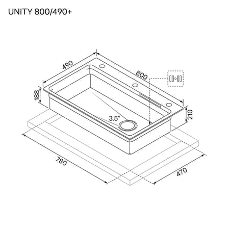 ซิงค์ล้างจานม่านน้ำตก 1 หลุม EVE UNITY 800/490+ ขนาด 80 ซม. สีเทาไทเทเนียม_10
