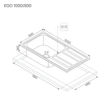 ซิงค์ล้างจานสแตนเลส 1 หลุม มีที่พัก EVE EGO 1000/500 ขนาด 100 เซนติเมตร_2