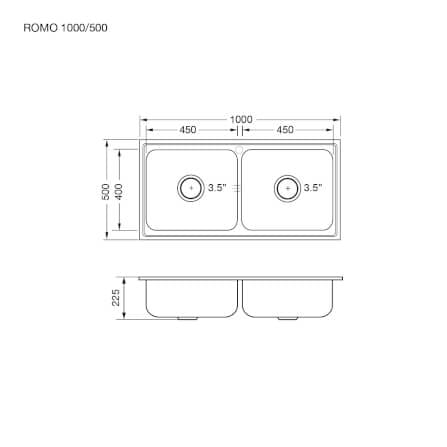 ซิงค์ล้างจาน 2 หลุม สแตนเลส  EVE ROMO 1000/500 ขนาด 1 ม._2